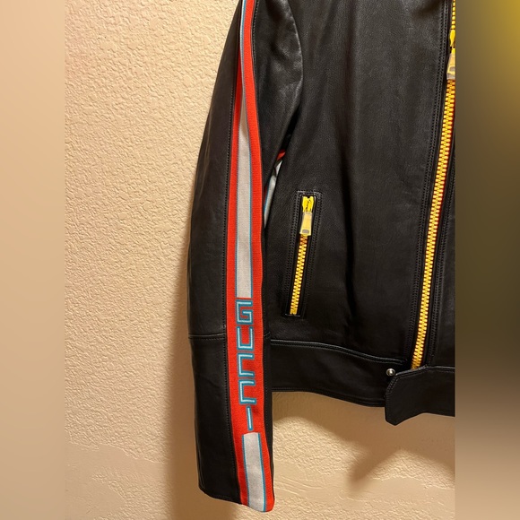 New Gucci Logo Leather Bomber Jacket Size 48 / US M - Picture 5 of 16